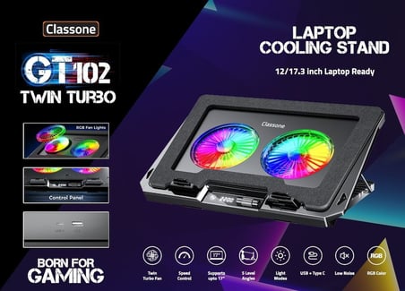 Classone GT102 Gaming Laptop Soğutucu, 2200rpm, Rgb Işıklı, Led Display, Notebook Soğutucu Stand
