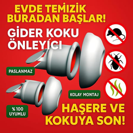 3’lü Set – Koku Yok! Çekvalfli Adaptör Conta – Lavabo Gideri Koku ve Geri Akış Önleyici