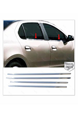 Renault Clio 4 Symbol Krom Cam Çıtası 4 Parça 2013> Paslanmaz Çelik