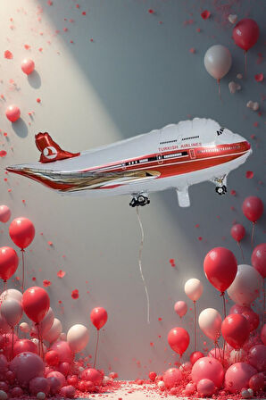 Folyo Uçak Balon Kırmızı Beyaz Helyum Uyumlu 98×38 Cm Dogum Günü Parti Balonu