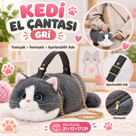 Kedi El Çantası Gri