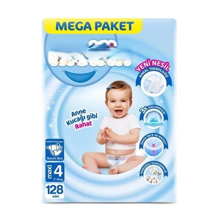 Mega Paket Bebek Bezi 4 Beden 7-14 Kg 128 Adet