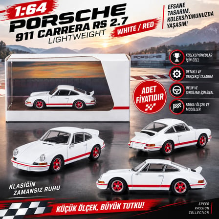 1/64  911 Carrera RS 2.7 Lightweight White/Red (adet fiyatıdır)