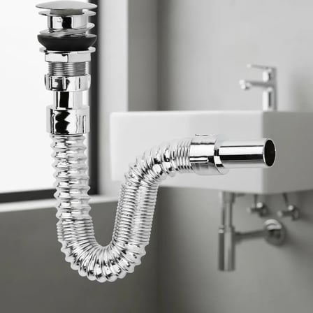 Krom Basmalı Sifon -Körüklü Sifon Bas Stoplu Lavabo Mutfak Sifonu-Paslanmaz