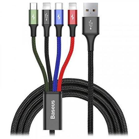 Baseus Super Şarj Çoklu Şarj Kablosu 4in1 120CM Type-C Micro 2X İphone Şarj Kablosu Akım Korumalı 