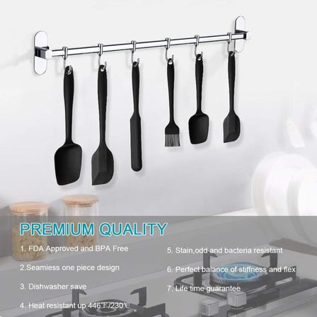 Vicloon Silikon mutfak yardımcısı, 6 adet silikon spatula, çorba kaşığı, fırın fırçası, spatula, ısıya dayanıklı ve yapışmaz, paslanmaz çelik ve dikişsiz tek parça tasarım (siyah)