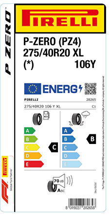 Pirelli 275/40R20 106Y Xl * S.C. P-Zero Pz4 C-B-70 Yaz Oto Lastiği (Üretim Yılı: 2025)