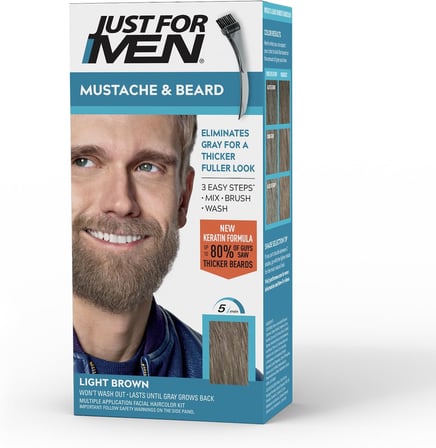 Just For Men Bıyık ve Sakal, Gri Saçlar için Sakal Boyama Kolay Uygulama için Fırça Dahil, Biotin Aloe ve Hindistan Cevizi Yağı ile Sağlıklı Yüz Saçları için - Açık Kahverengi, M-25