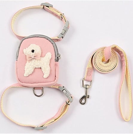 FloriaShopping Çantalı Kaçış Önleyici Kedi Gezdirme Tasması Ve Küçük Irk Köpek Gezdirme Tasması- Pembe M