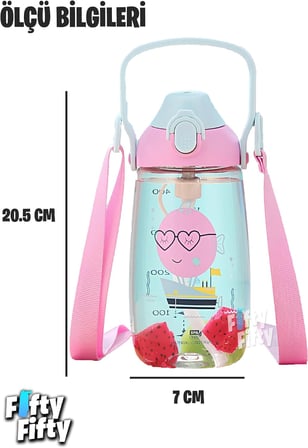 Pipetli 680 Ml Boyun Askılı Tritan Çocuk Su Matarası -Kutulu- FFUZ2202680