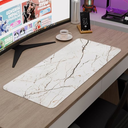 Beyaz Mermer Desenli Oyuncu Gaming Mouse Pad Kauçuk Kaymaz Taban Mousepad (V5, 70x30 XL)
