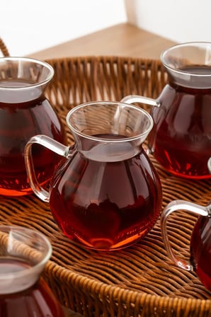 15528 Keyfi Ala 6'Lı 200 Ml Borosilikat Cam Kulplu Çay Bardağı Seti