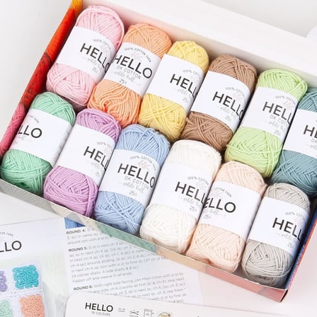 Hello%100 Pamuk İp Seti – 12 x 25g Pastel Renk Yumak, Örgü, Tığ İşi, Amigurumi ve Punch İçin El İşi İpi