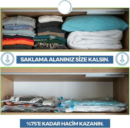 Vakumlu Hurç,Vakum Poşeti,Hurç,Vakumlu Organizer,Yastık,Yorgan,Kazak İçin Vakumlanabilir Hurç,Yerden Tasarruf İçin Vakumlu Poşet (2, 50X70)