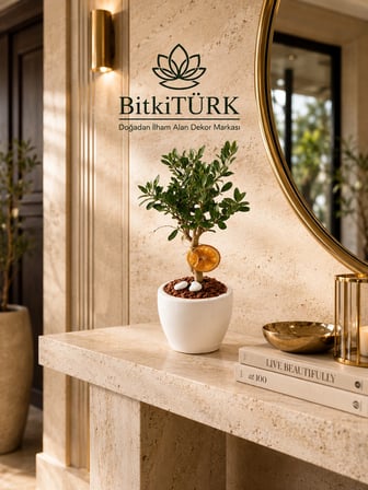 Zeytin Bonsai Ağacı Beyaz Beton Saksıda Canlı Bonsai İç Mekan Dekoratif Bitki El Yapımı Saksılı