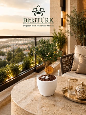 Zeytin Bonsai Ağacı Beyaz Beton Saksıda Canlı Bonsai İç Mekan Dekoratif Bitki El Yapımı Saksılı