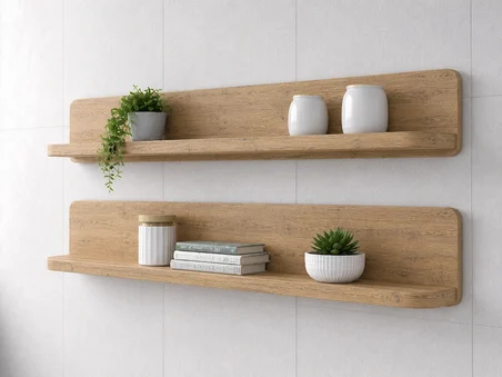 Duvara Monte Katlanır Masa + 2’li Raf Seti 60 x 90 cm Oval Köşe Yer Kaplamaz Çok Amaçlı Masa Çam Renk