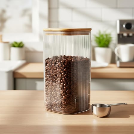 10x20 cm Bambu Kapaklı Kare Cam Saklama Kavanozu - Vakumlu Ekstra Uzun Boy Şeffaf Erzak Kabı Spagetti Makarna Bakliyat Kutusu ve Mutfak Düzenleyici Organizatör