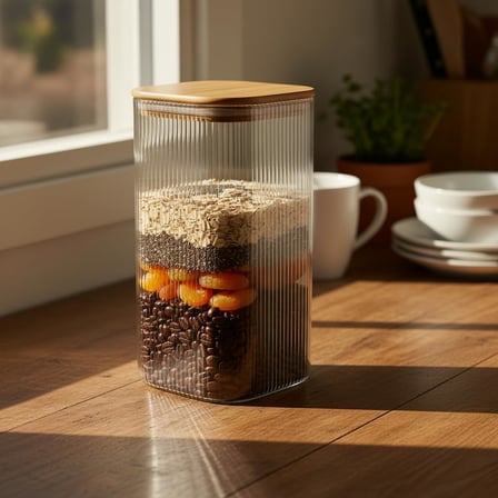 10x20 cm Bambu Kapaklı Kare Cam Saklama Kavanozu - Vakumlu Ekstra Uzun Boy Şeffaf Erzak Kabı Spagetti Makarna Bakliyat Kutusu ve Mutfak Düzenleyici Organizatör