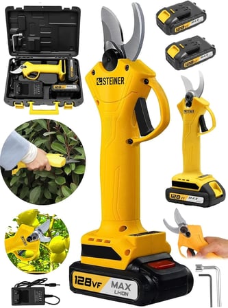 Steiner Alman 128 Vf 10 Ah Profesyonel Çift Akülü Bağ Makası Dal Budama Kesme Makası Makinesi Çantalı Sarı