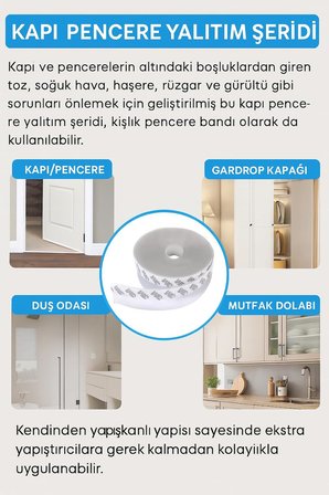 Kyrotech 5 Metre Kapı ve Pencere Bandı, Kendinden Yapışkanlı Şeffaf Silikon Fitil, PVC Kapı Pencere Contası, Duşakabin ve Cam İçin, Rüzgar, Toz, Böcek ve Ses Yalıtımı, Soğuk Geçirmez, 35 mm, ISO 9001