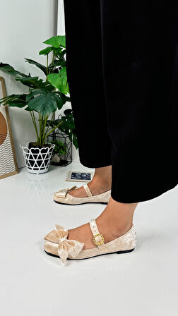  Günlük Kadın Kadife Fiyonklu Balerin Babet Tek Bantlı Tokalı Oval Burun Tırtıklı Taban Ayakkabı 283