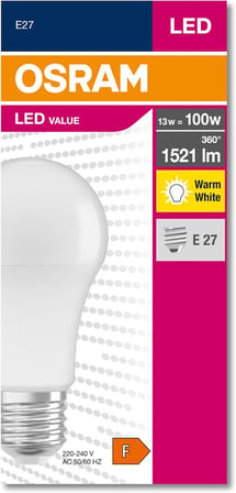 Osram 4052899971097 Led Cla 100, 13 W, 1521 Lümen, 2700 Kelvin, Sarı Işık E27 Duy Ampul, Boy: 12cm En: 6cm [Enerji Sınıfı F]