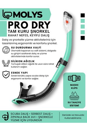 MOLYS ANGEL DALIŞ MASKESİ + ANTI FOG (BUĞU ÖNLEYİCİ FİLM) + PRO FULL DRY TAM KURU ŞNORKEL + MASKE KUTUSU SET