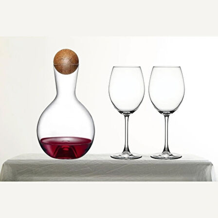 NudeGlass Vintage Kristal Karaf & Paşabahçe Enoteca Şarap Kadehi Seti – 3 Parça Şık Sunum Seti