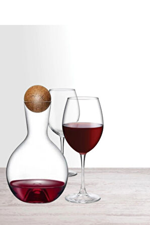 NudeGlass Vintage Kristal Karaf & Paşabahçe Enoteca Şarap Kadehi Seti – 3 Parça Şık Sunum Seti