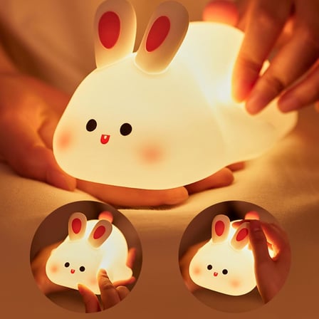 Yumuşak Silikon Tavşan Mini Gece Lambası Dekoratif Işık Derecesi Ayarlanabilir Yatak Odası Lambası Rabbit Kitap Okuma Lambası Çocuk Odası (Tavşan - YH302)