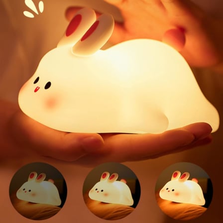 Yumuşak Silikon Tavşan Mini Gece Lambası Dekoratif Işık Derecesi Ayarlanabilir Yatak Odası Lambası Rabbit Kitap Okuma Lambası Çocuk Odası (Tavşan - YH302)