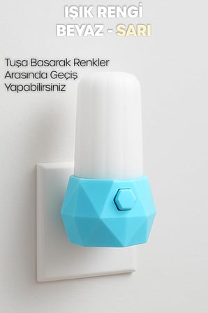 Gece Lambası Tuşlu Koridor Hol Işığı Uyuma Işığı (Prizma Turkuaz)