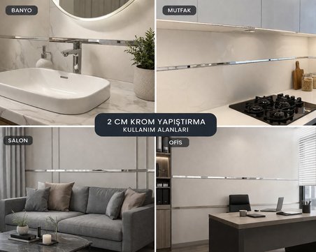 2 Cm Gümüş Krom Yapıştırma Şerit 1 METRE | Esnek Kendinden Yapışkanlı Dekoratif Krom Kaplama | Araç,