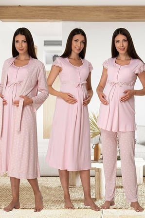 Effort Kadın Lacivert Hamile Lohusa Sabahlıklı Gecelik Ve Pijama Takım Set