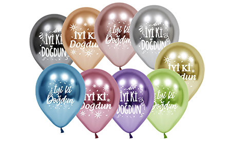 BALON METALİK KROM KARIŞIK RENK İYİKİ DOĞDUN (SİYAH BASKILI) 10'LU