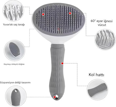 SOGUD Mavi Otomatik Temizlenen Tüy Toplama Tarağı – Basmalı Mekanizmalı Kedi ve Köpek Tarağı – Çelik İğneli, Cilt Dostu, Ergonomik Saplı – Uzun ve Kısa Tüyler İçin Bakım Tarağı