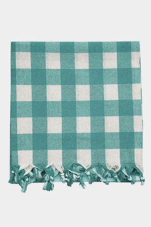 150x150 Cm Kareli Yer Sofra Bezi Piknik Masa Örtüsü Saçaklı Yeşil