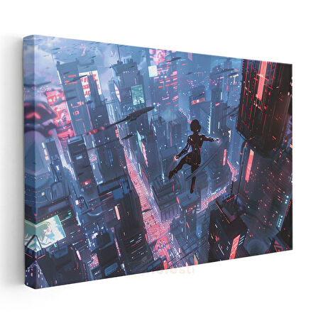 Cyberpunk Kahraman - Gökdelenler Arası Anime Kanvas Tablo