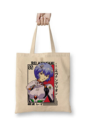 Rei Ayanami Neon Genesis : Evangelion Beyaz Bez Çanta Uzun Saplı Alışveriş Çantası Plaj Çantası