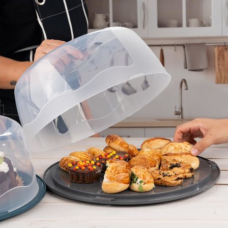 Geçmeli Kilitli, Kapaklı ve Saplı Yaş Pasta, Kek Taşıyıcı, Mutfak Saklama İçin Yuvarlak Fanus, BPA İçermeyen Kek Fanusu, Börek, Çörek Saklama Kabı, Cupcake, Turta Taşıma Kutusu (Lacivert)