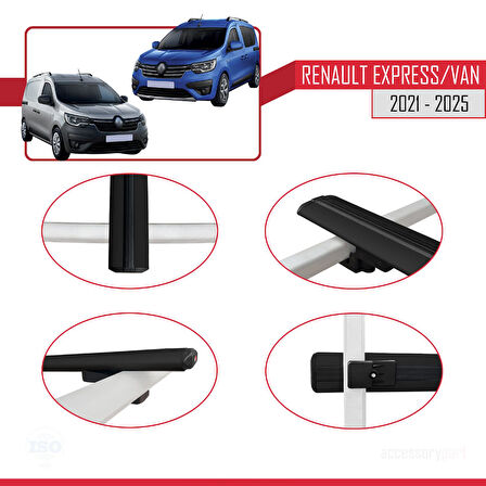 Renault Express 2021 ve Sonrası ile Uyumlu BASIC Model Ara Atkı Tavan Barı Siyah 2 Adet