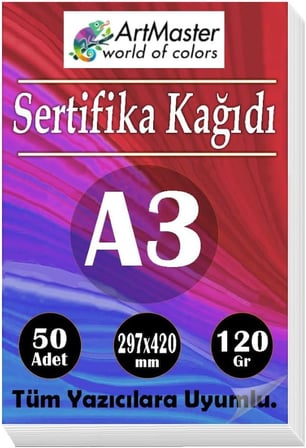 A3 Sertifika Kağıdı 50 Adet 120 Gram Kalın Fotokopi Kağıdı Tüm Yazıcılara Uyumlu 29.7x42 cm Kalın Baskı Kağıdı