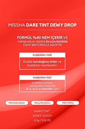 Uzun Süre Kalıcı, Nemli Bitiş Sunan Parlak Tint Dare Tint Dewy Drop (Baby Coral) 8809747942763