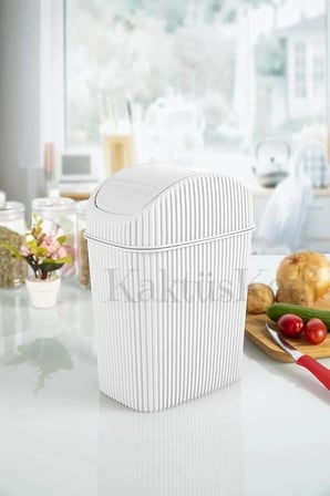 Kaktüs Tezgah Üstü Mini Çöp Kovası, Beyaz, Plastik, 2.5 LT, Döner Kapaklı, Mutfak ve Banyo için