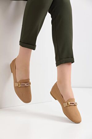 Kadın Triko Aksesuarlı Thermo Taban Babet 2026 - Nude