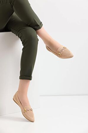 Kadın Triko Aksesuarlı Thermo Taban Babet 2025 - Bej