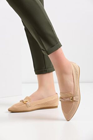 Kadın Triko Aksesuarlı Thermo Taban Babet 2025 - Bej