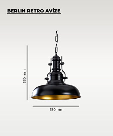 Berlin Retro Avize Siyah / Metal - E27 Duylu