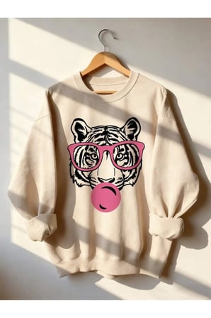 Unisex KaplanGöz Baskılı Bisiklet Yaka Sweatshirt